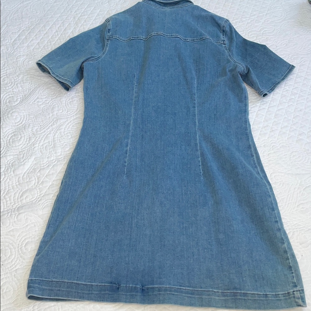 JEN7 by 7 For All Mankind Denim Shirt Dress | Large | Snap Front | Stretch Jean - Picture 3 of 11